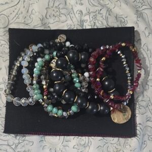 Erimish Black, Green & Red Multi-Strand Bead Stretch Bracelet Set